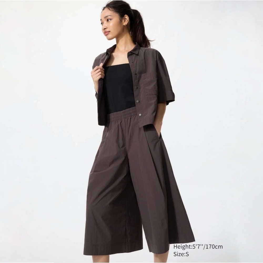 UNIQLO | Wide Leg Culotte Pants Brown Gorpcore Minimalist Size L 100% Nylon